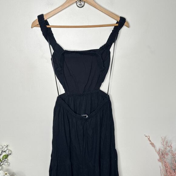 ABERCROMBIE & FITCH Linen Blend Cut Open Black Maxi Vacation Dress Sz M {3N16} - Picture 5 of 8